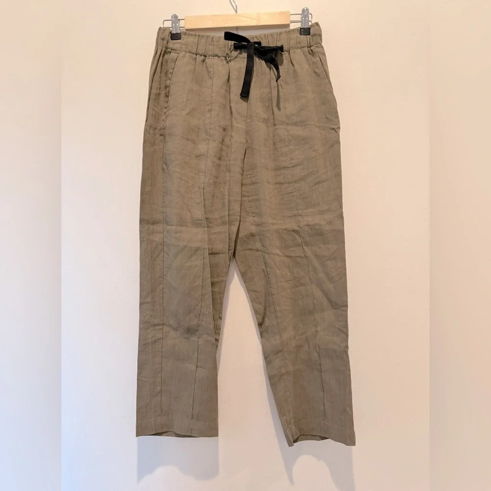 Babaton Aritzia Linen Blend Pull On Pants In a Green Tan Color size Small EUC